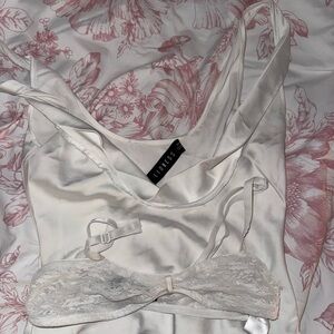 White Silk Top With Lace Bralette